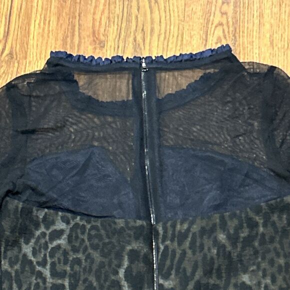 Sandro Paris Dress Womens 1 US Small Black Brown Animal Print Sheer Sleeves Top - Picture 8 of 8